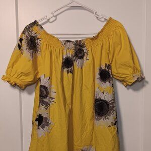 Free People Womens Baby Doll Off the Shoulder Shirt w/ Sunflowers Size Small